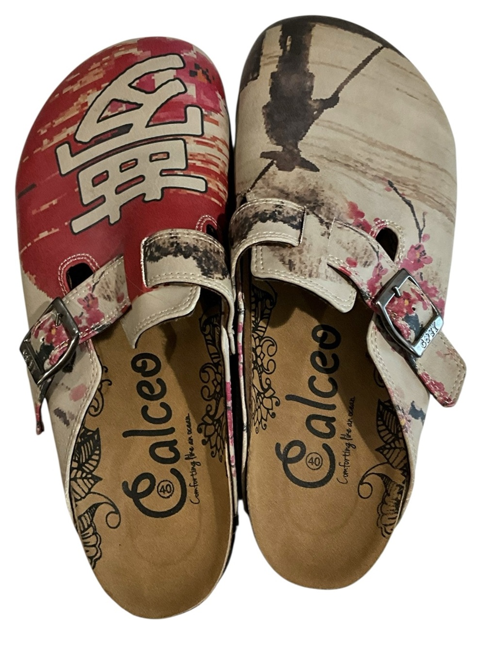 Calceo Red Flowers And Man on Boat Patterned Clogs Size US 9.5 EU 40 - Picture 3 of 11
